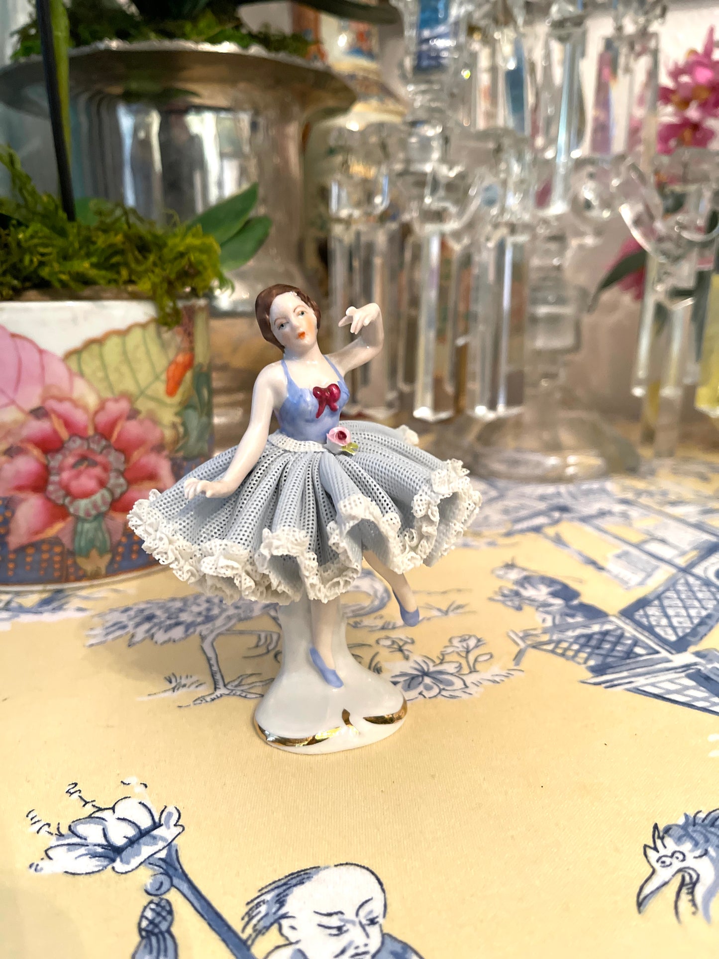 Dresden Ballerina, Vintage Shelf Decor, Blue and White Nursery Decor