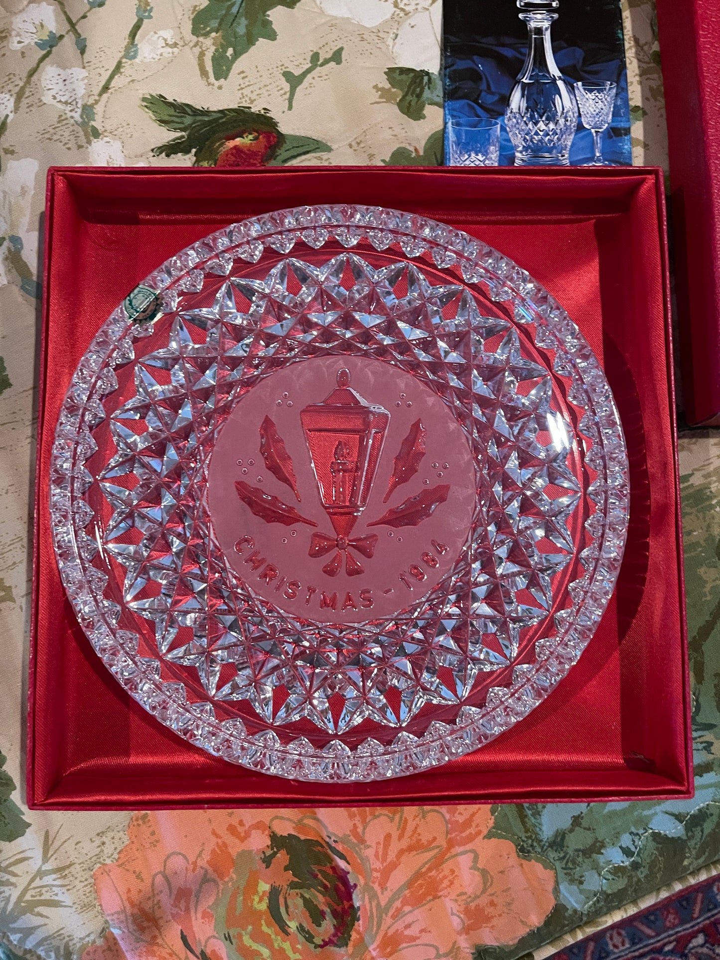1984 Waterford Crystal Holly Lamp Christmas Collectors Plate, NIB