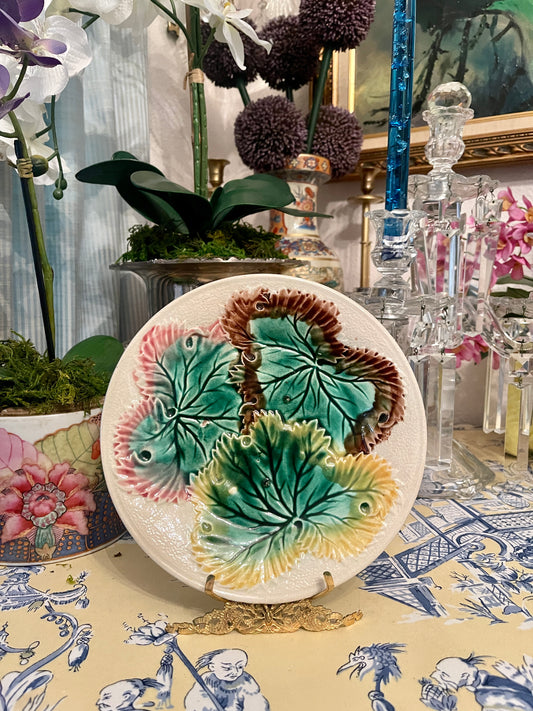 Antique Majolica Three Leaf Plate