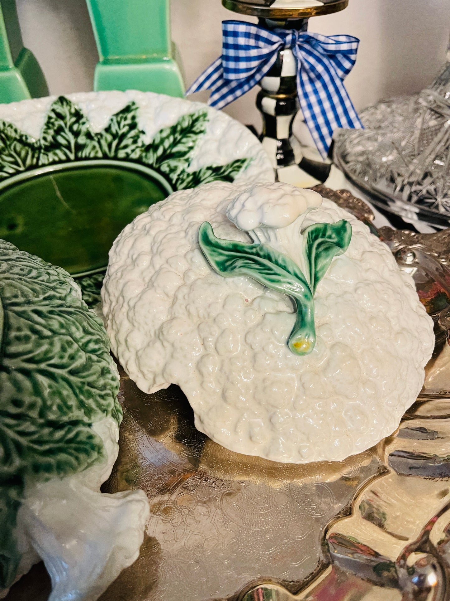 Vintage Bordallo Pinheiro Cauliflower Tureen with Underplate