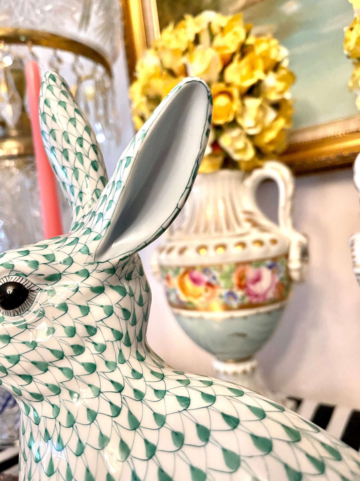 LARGE 11.75” Herend Rabbit, Hand Painted Porcelain with 22kt Gold Detail