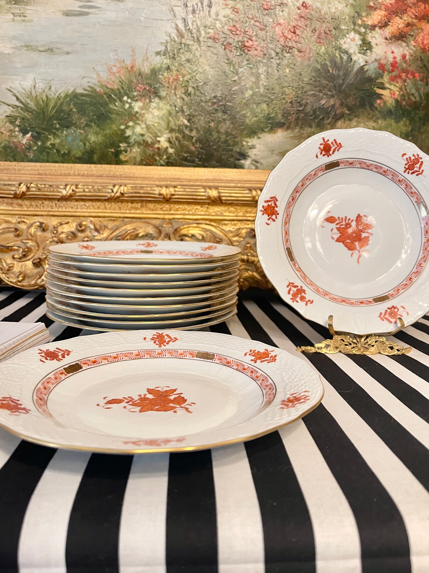 Herend Rust Chinese Bouquet Dessert Plates, Sold in Pairs
