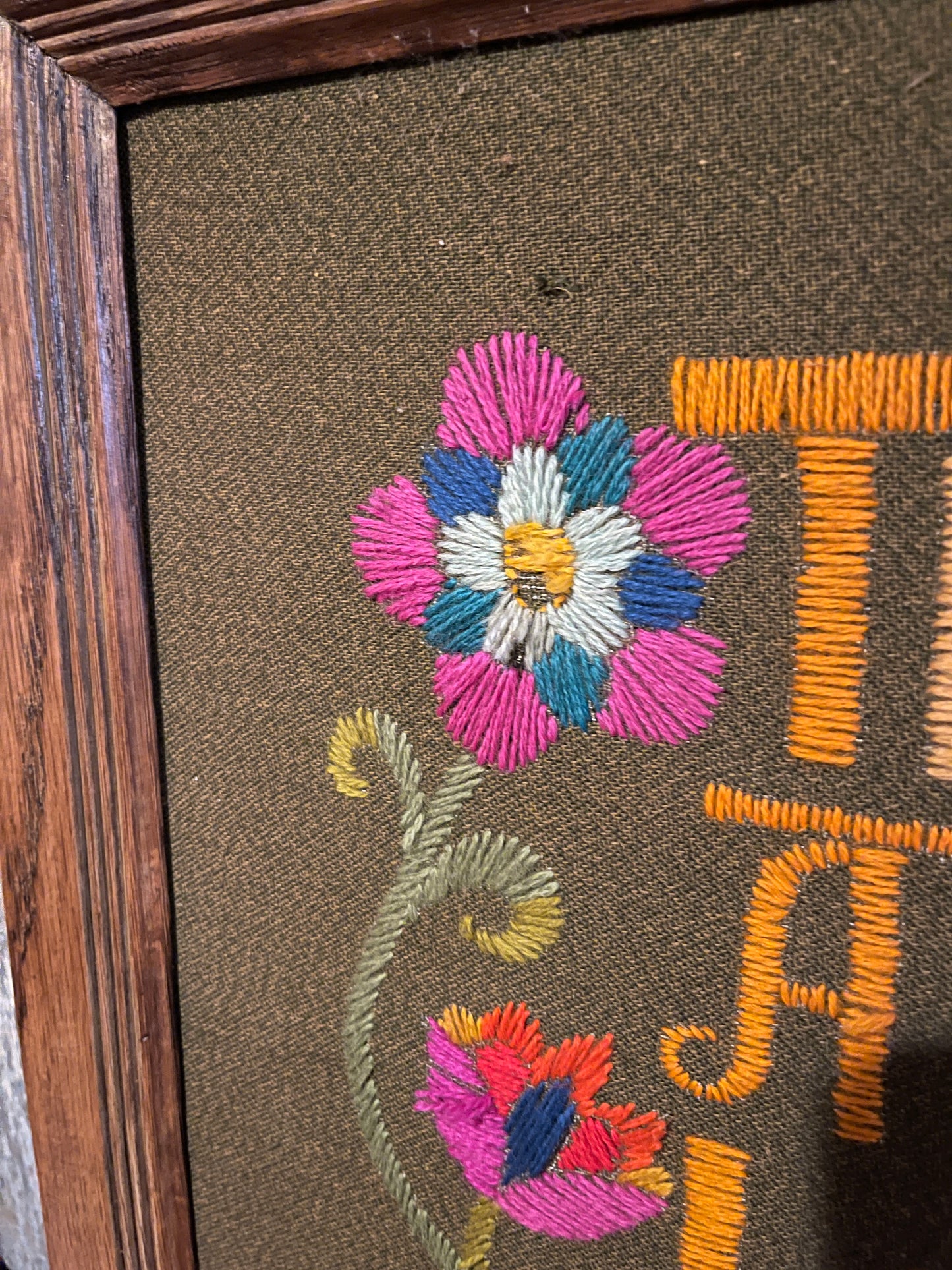 Vintage Crewel, Floral Design, Vibrant Colors, Vintage Wall Art, Framed Crewel