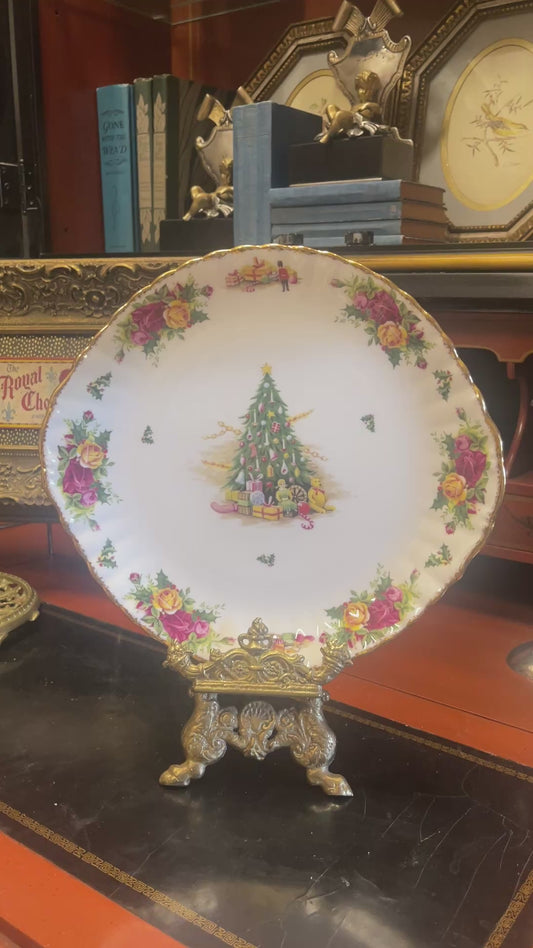 Vintage Royal Albert Christmas Magic Old Country Rose- Handled Cake Plate- Serving Plate-
