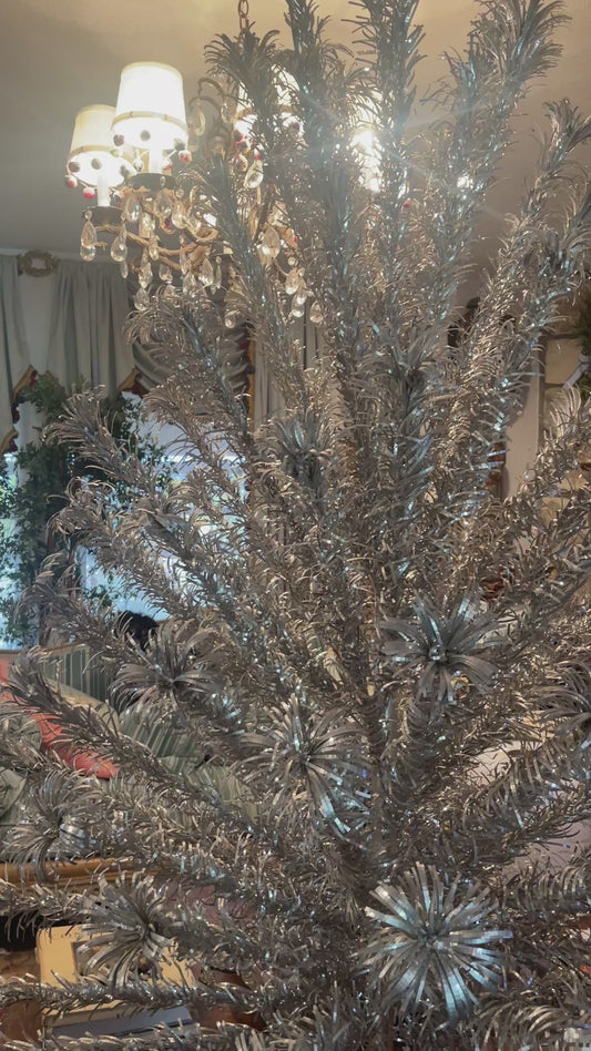 Vintage Silver Pom-Pom Tinsel Tree — Mid-Century Christmas Magic from Round Top, Texas