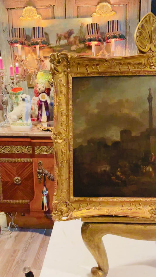 19th-Century European Oil Painting of Market Scene, Florence in an Exceptional Barbizon Frame