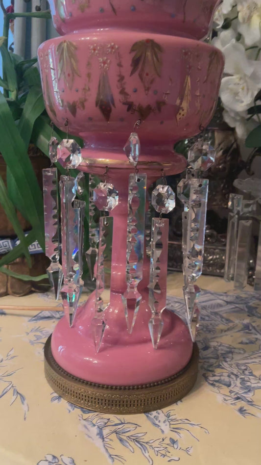 XL Antique Pink Lustre Telescopic Lamp with Crystal Prisms – Monte Vista Estate