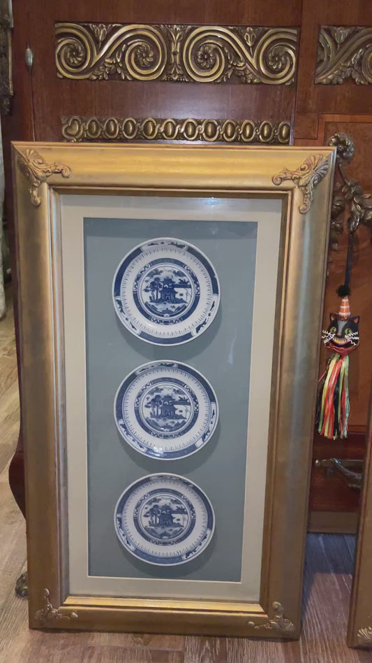Vintage Framed Chinese Blue & White Porcelain Pagoda Wall Art | Professionally Matted & Framed Chinoiserie Décor