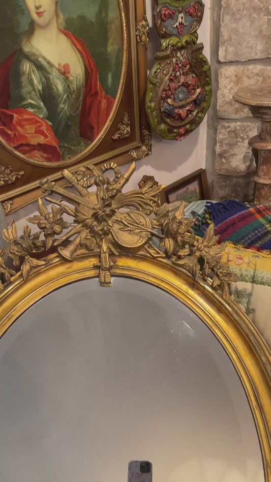19th-Century French Giltwood Beveled Mirror – A Parisian Treasure of Louis XVI Elegance