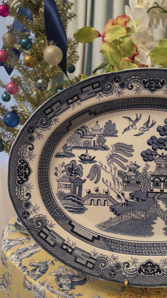 XLarge Vintage Blue Willow Platter, Chinoiserie Statement Piece