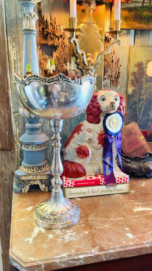 Hollywood Regency Chinoiserie Brass Double Crane Heron Lamp on Footed Wood Base, Vintage Lighting