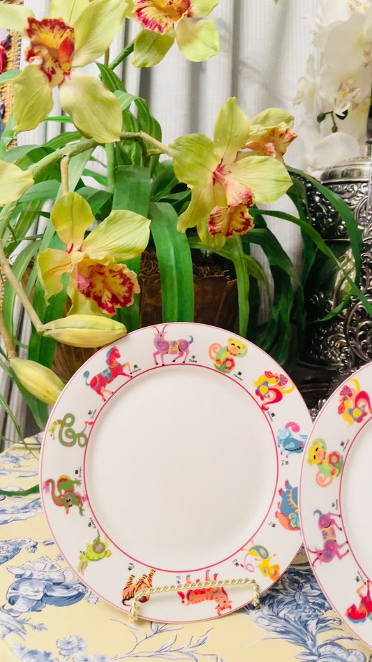 Pier 1 Chinese Zodiac Plates, Sold in Pairs, vibrant and whimsical