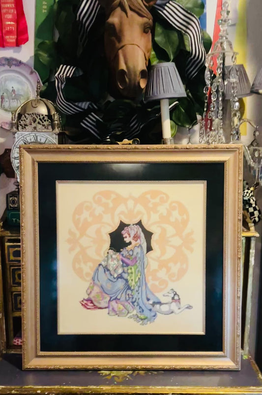 Victorian Needlepoint of a Renaissance Queen – Framed Antique Textile Portrait