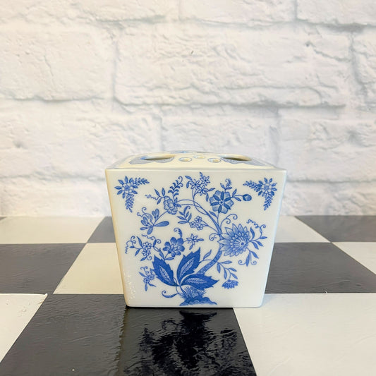 Blue and White Floral Frog/Vase, Florals and Acanthus Detail, Vintage Blue and White Floral Table Decor