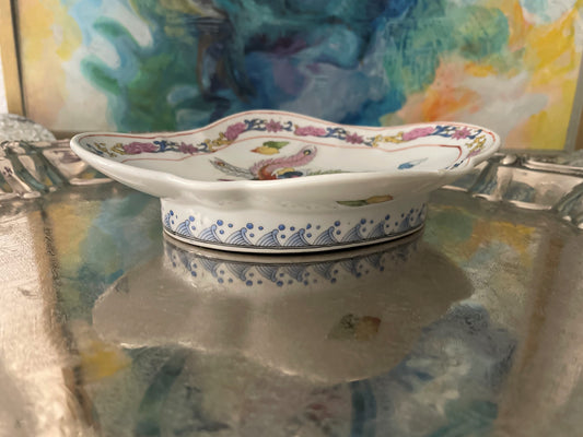 Vintage Porcelain Chinoiserie Offering Dish with a Vibrant Bird of Paradise/Phoenix