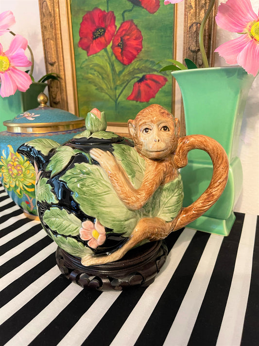 Vintage Fitz and Floyd Monkey Teapot, 1986 Rain Forest Collection