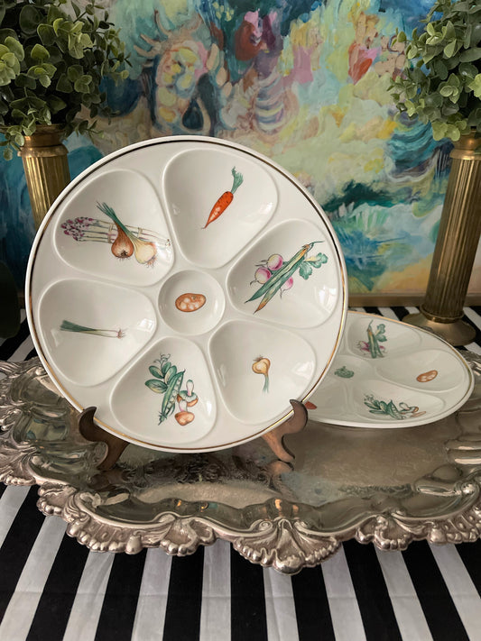 Vintage Louis Lourioux Le Foune Garden French Oyster Plates, Set of 2, ‘Potato Pair-1’