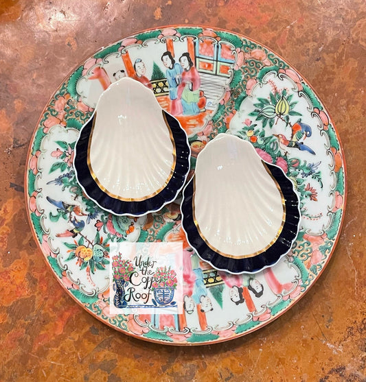 Pair of Blue and White Italian Shell Dishes, Vintage, Marked, Hand Painted Porcelain