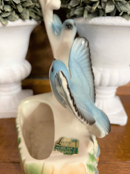 Vintage Lane Blue Bird Planter with Colorful Foliage, Vintgae Planter