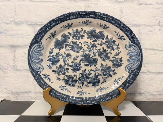 LARGE Vintage Bombay Co. Platter, Blue and White, Crackely Aged Finish