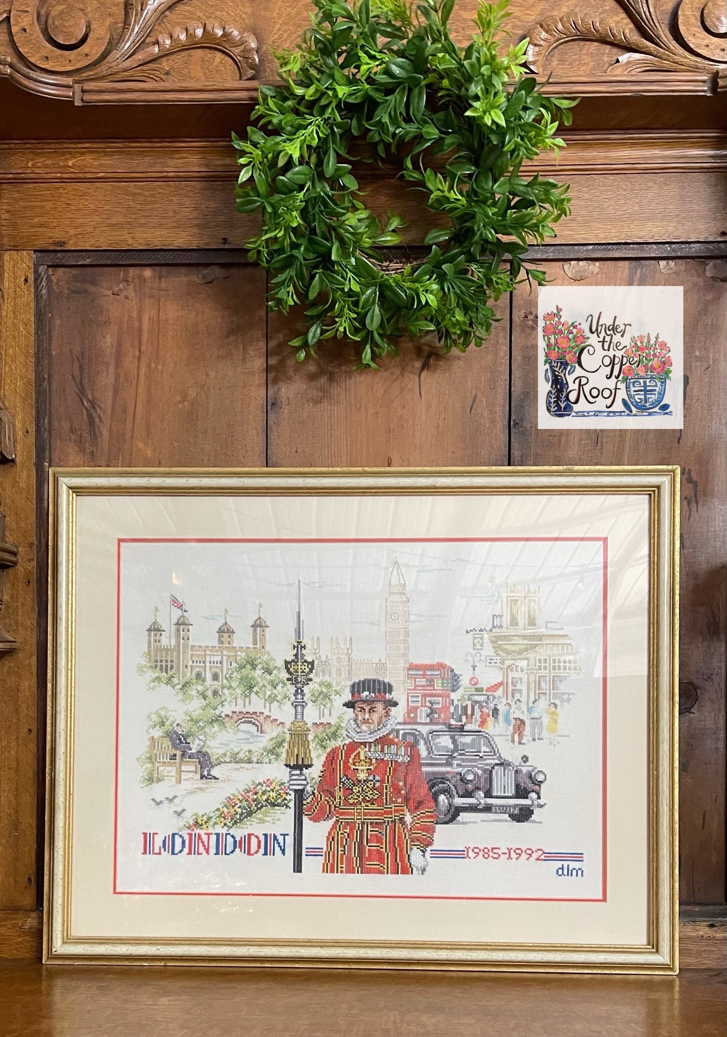 Vintage London Needlepoint Wall Hanging, Original Art, One of a Kind Piece
