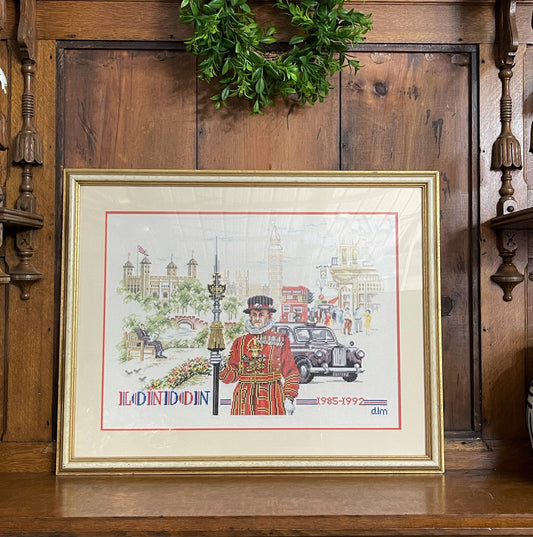 Vintage London Needlepoint Wall Hanging, Original Art, One of a Kind Piece