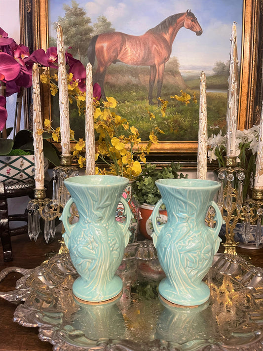 McCoy Bird of Paradise Vases, Pair, Vintage Peacock Vases