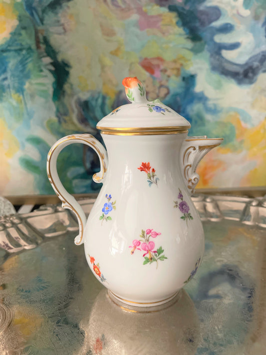 1930's Meissen Hand Painted Small Coffee Pot Vibrant Colors