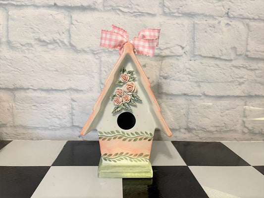 Mud Pie Bird House - Pink and Green - Vintage