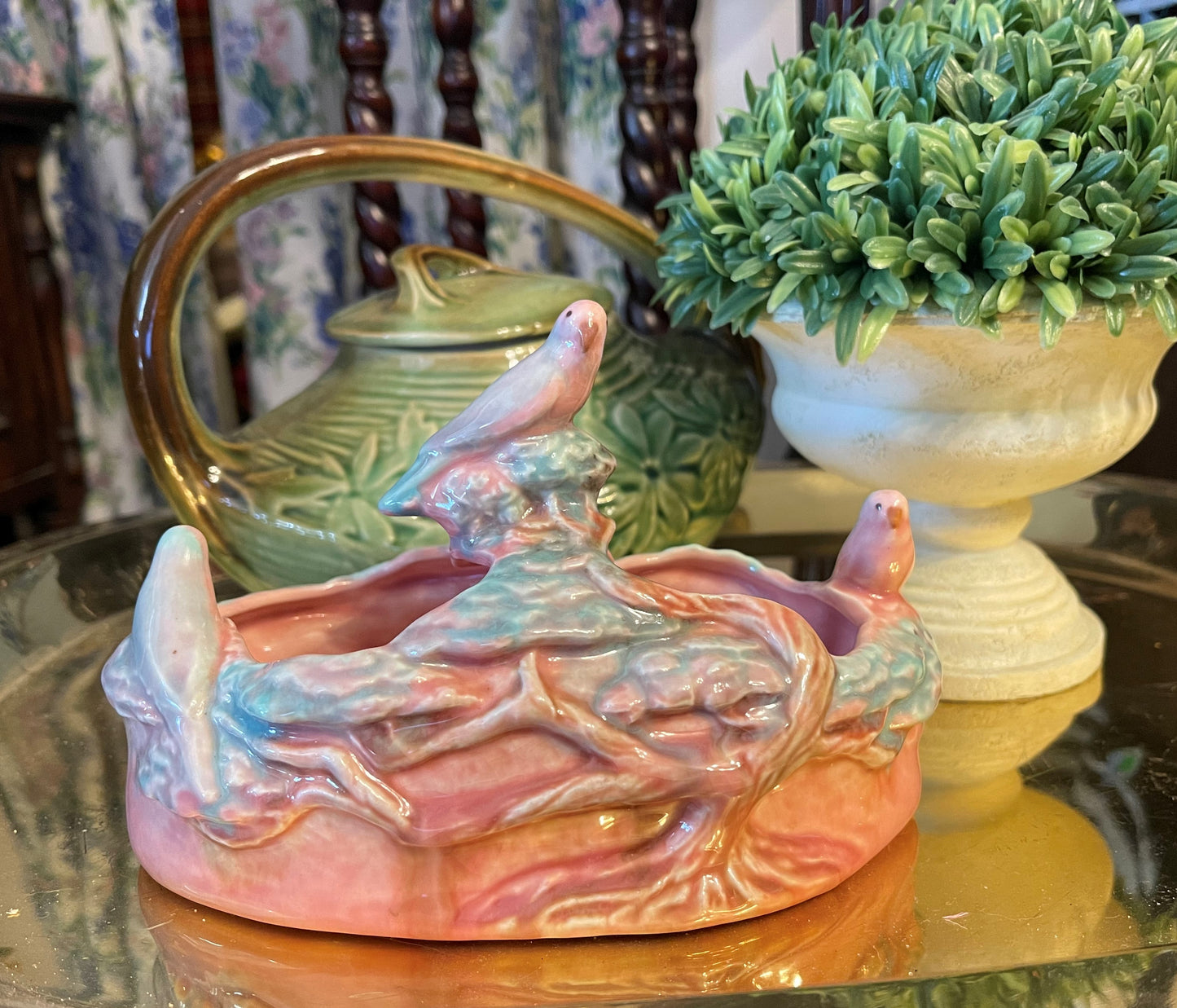 Pink Parakeet Planter/Dish, Vintage Pottery