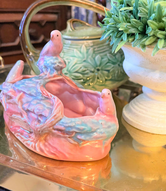 Pink Parakeet Planter/Dish, Vintage Pottery