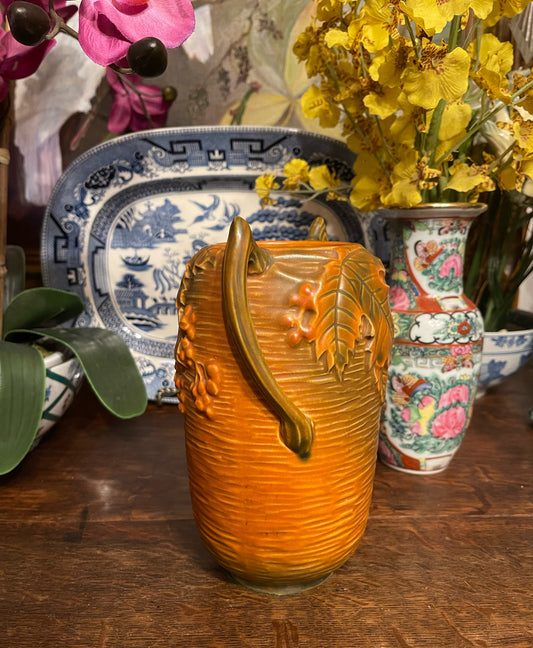 Roseville Bushberry Double Handled Vase, Vintage, Russet Leaves and Berries