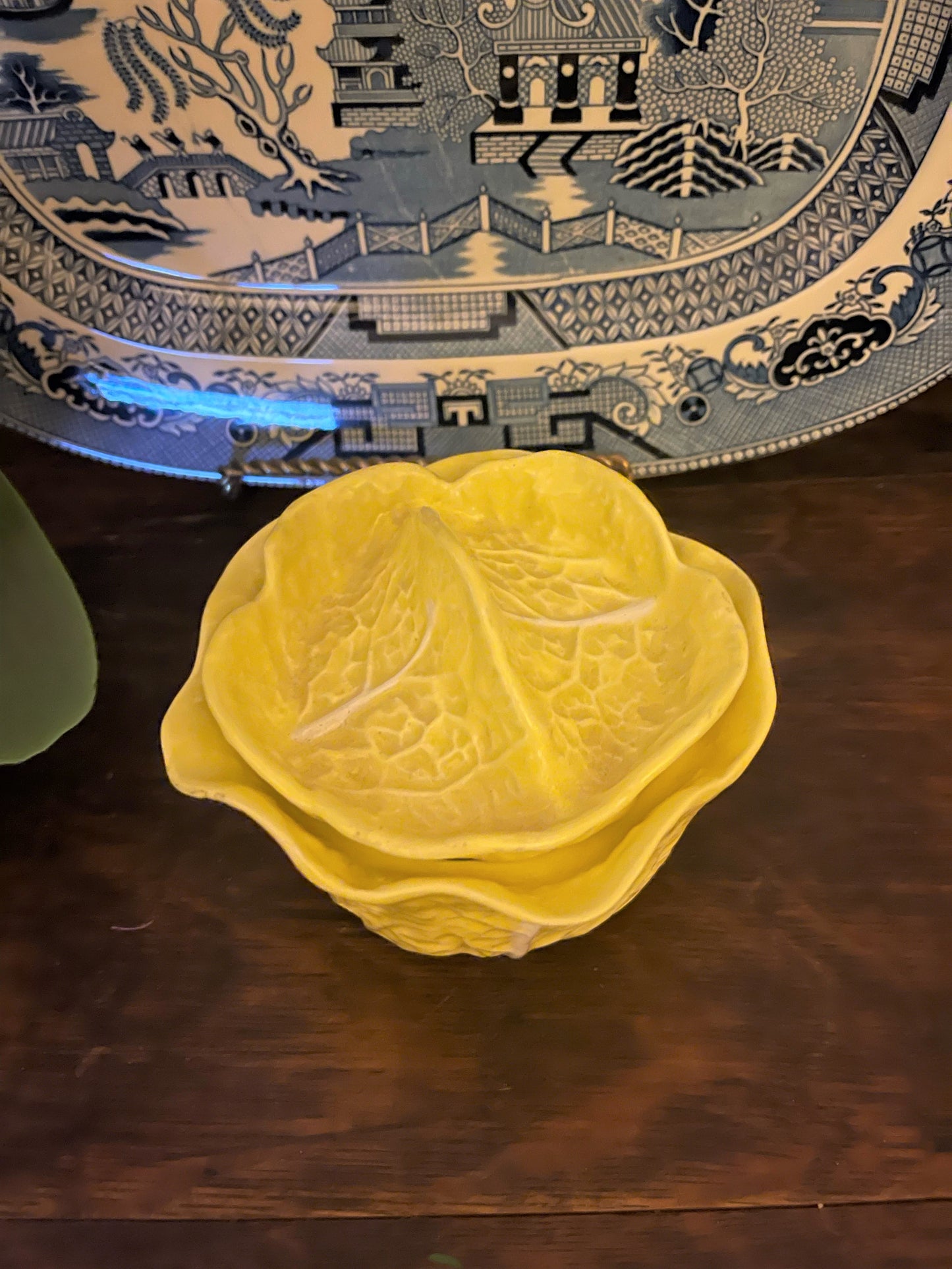 Secla Portuguese Cabbage Ware Small Lidded Dish, Vintage, Yellow