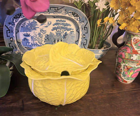 Vintage Portuguese Cabbage Tureen, Yellow Cabbage Ware Tureen by Secla, Made in Portugal