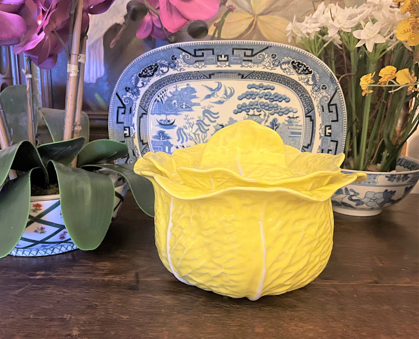 Vintage Portuguese Cabbage Tureen, Yellow Cabbage Ware Tureen by Secla, Made in Portugal