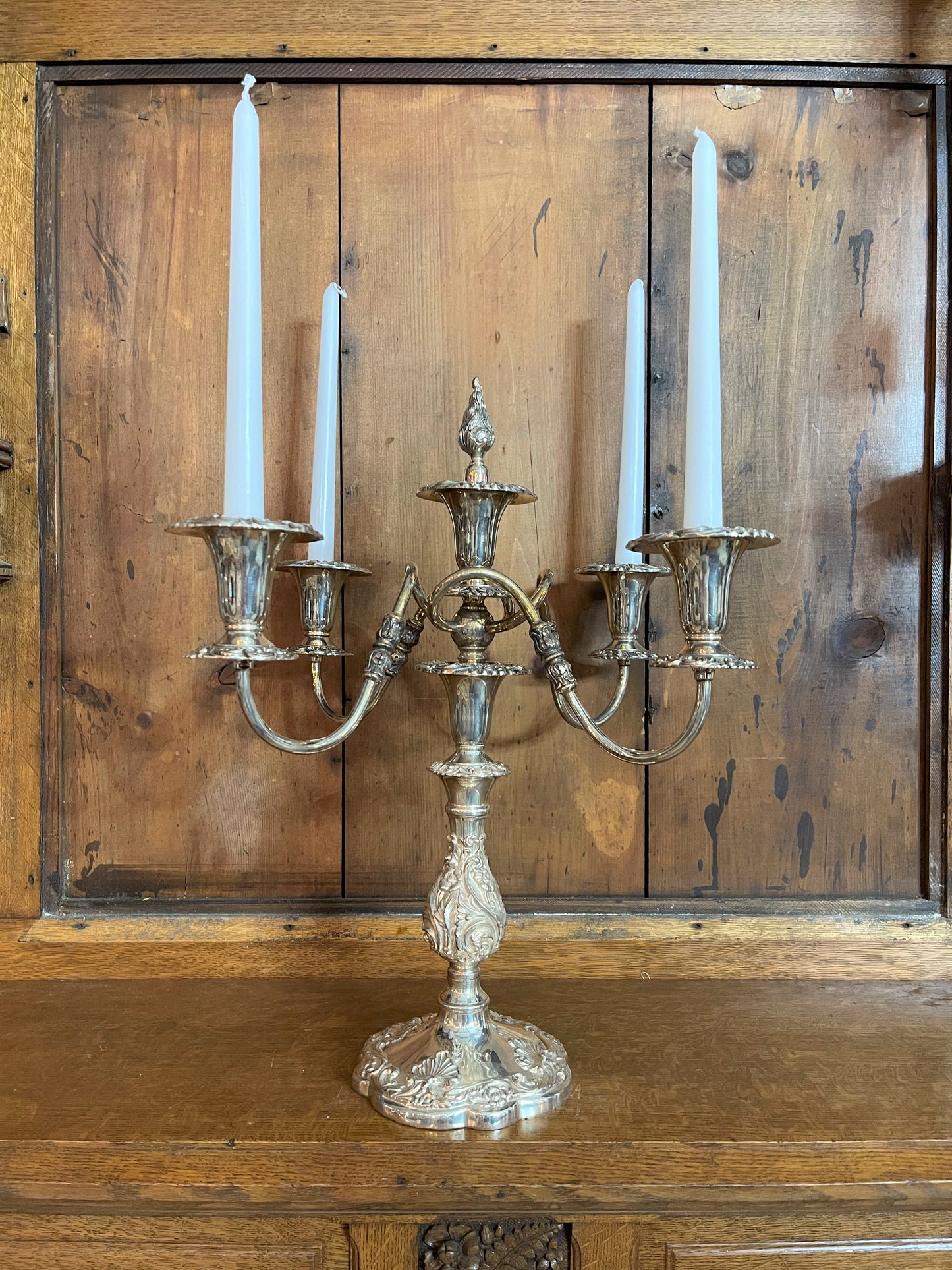 Sheffield Silver Co. 5 Light Candelabra with Snuffer, Rococo Style, Vintage, Silver Plate