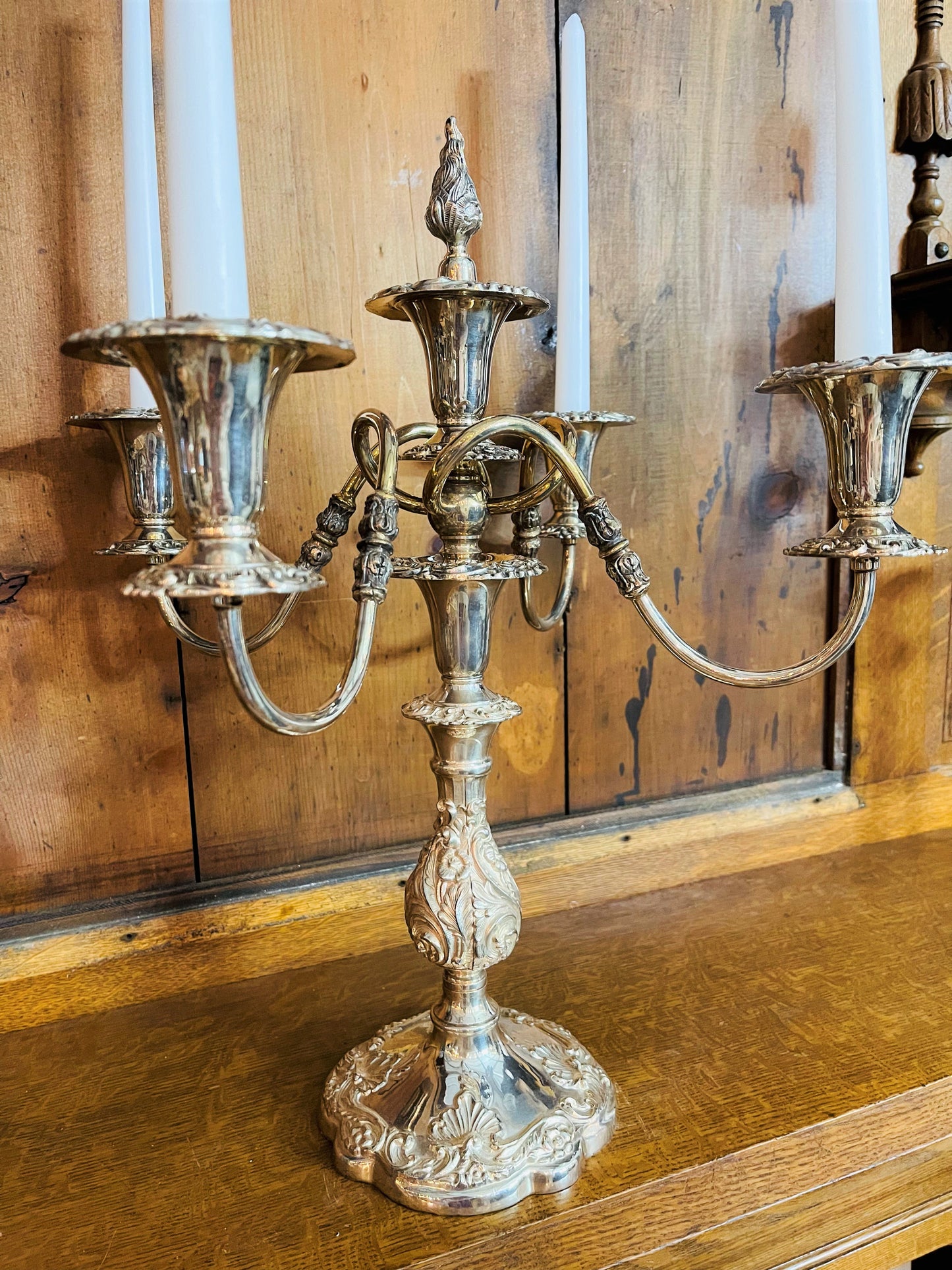 Sheffield Silver Co. 5 Light Candelabra with Snuffer, Rococo Style, Vintage, Silver Plate