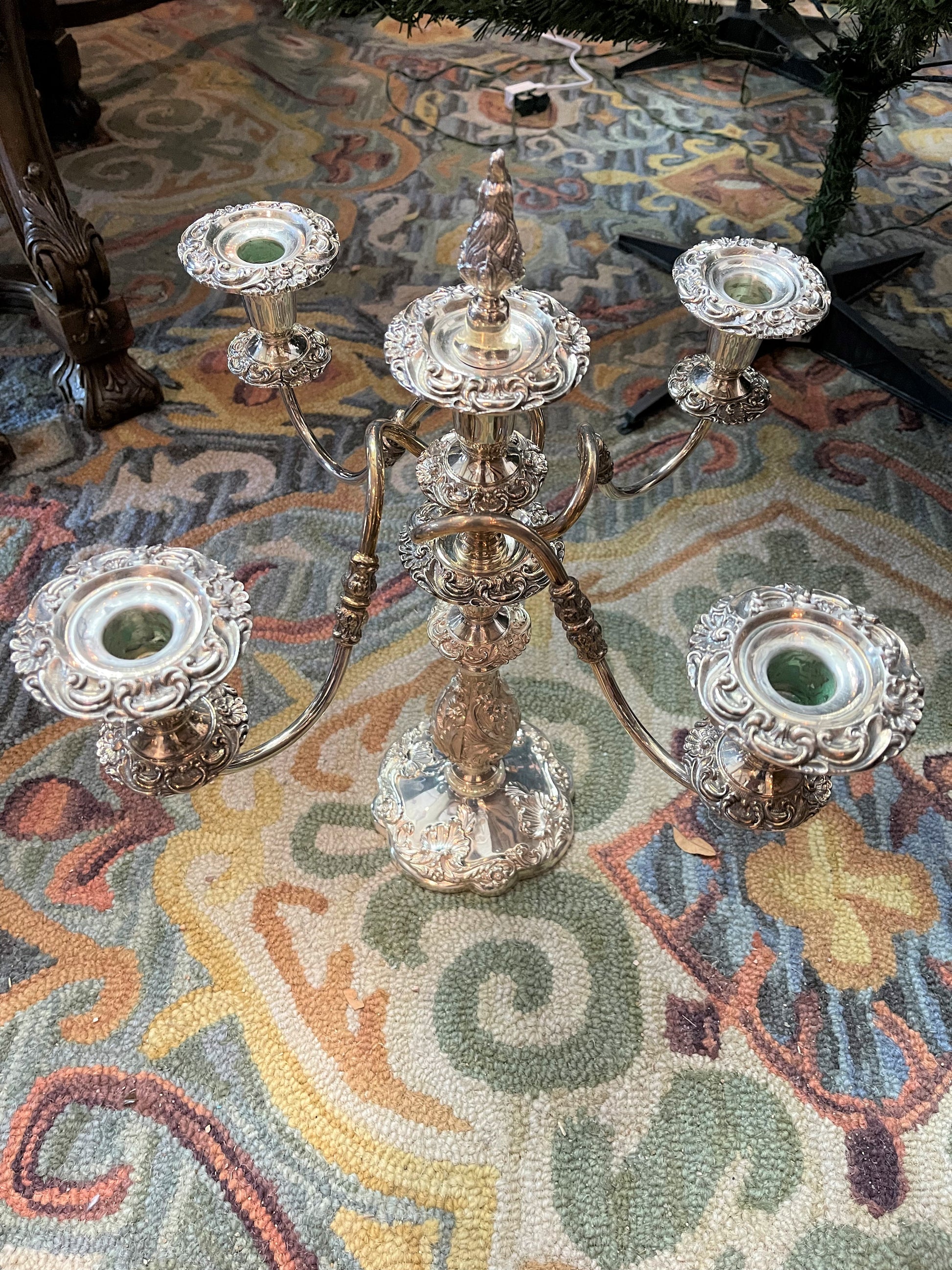 Sheffield Silver Co. 5 Light Candelabra with Snuffer, Rococo Style,  Vintage, Silver Plate