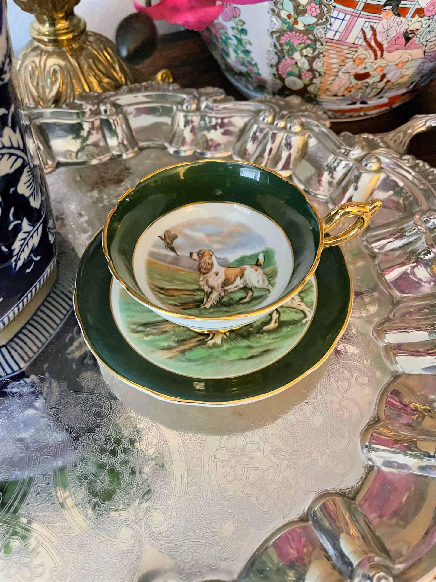 Spaniel Teacup and Saucer Set by Regency, Vintage, Made in England, Bone China