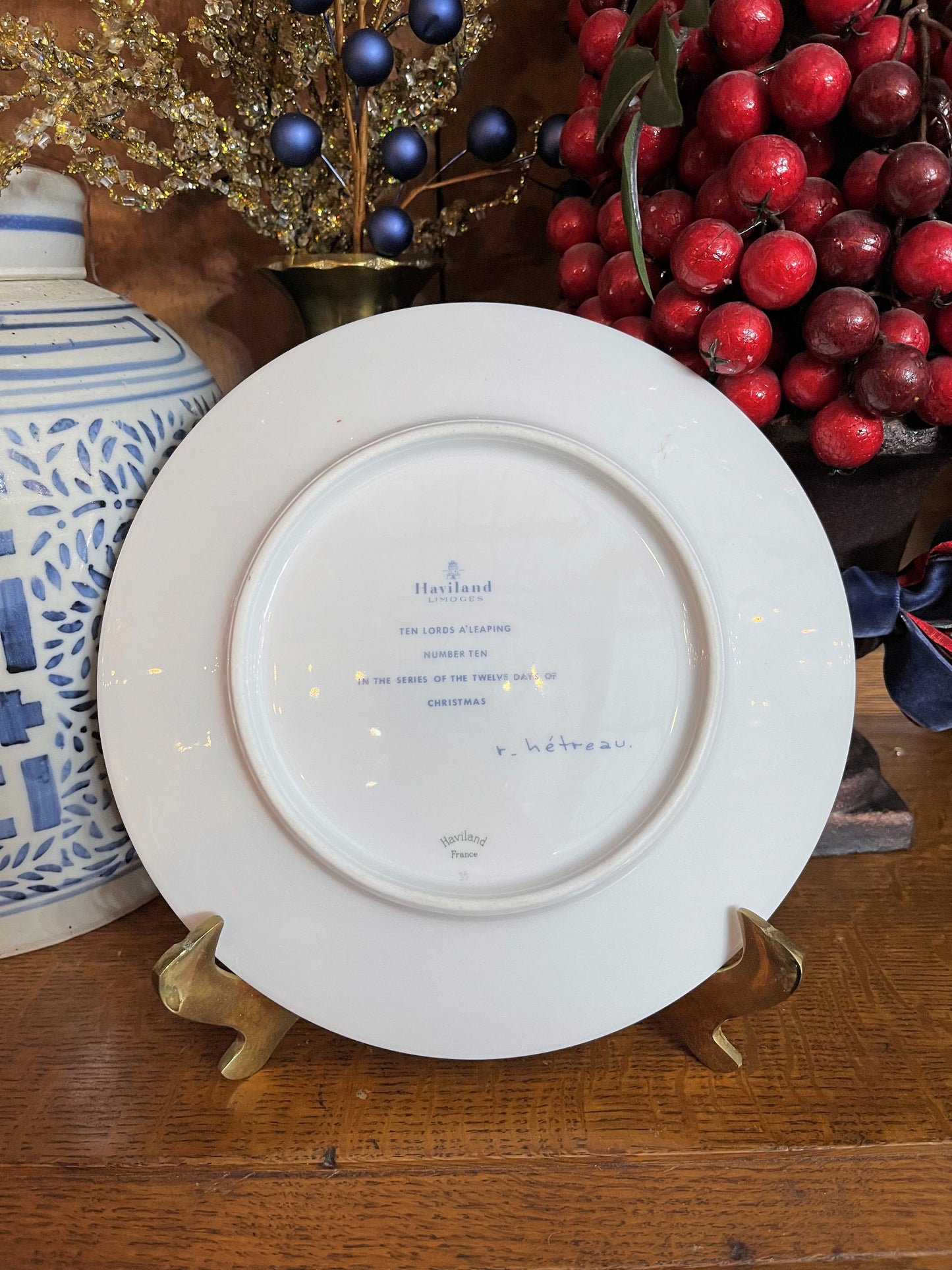 Vintage Haviland Limoges Ten Lords A'Leaping Plate, Twelve Days of Christmas