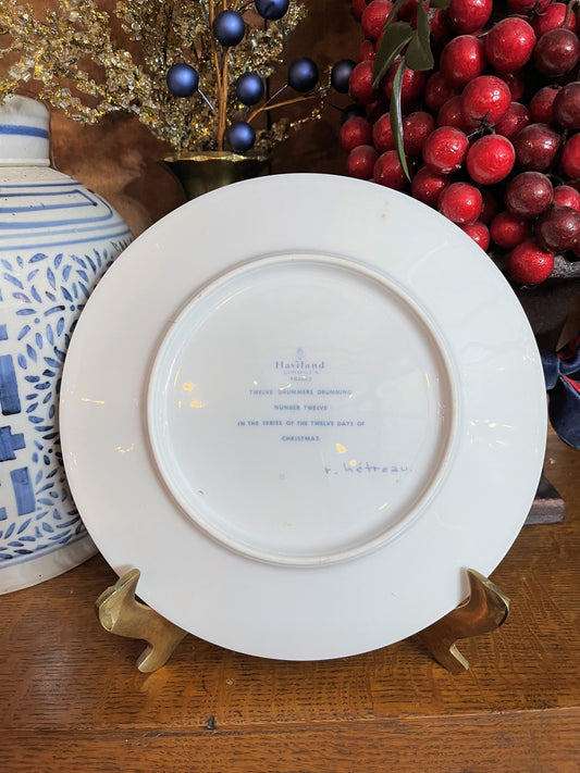 Vintage Haviland Limoges Twelve Drummers Drumming Plate, Blue and White, 12 Days of Christmas