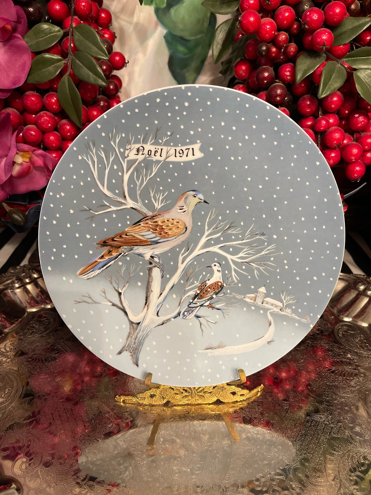 Vintage Haviland Limoges Two Turtle Doves Plate, Twelve Days of Christmas Plate