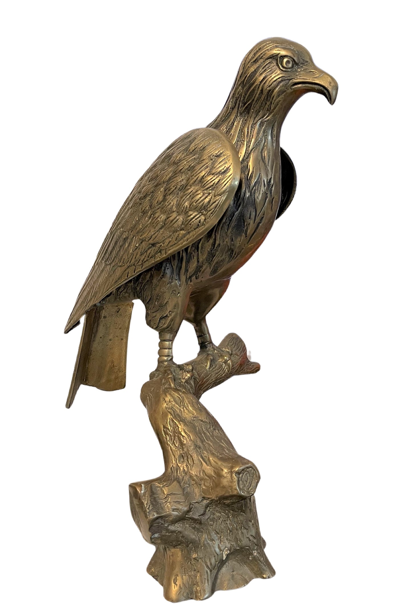 Vintage Brass Bird of Prey Statuette on Tree Branch