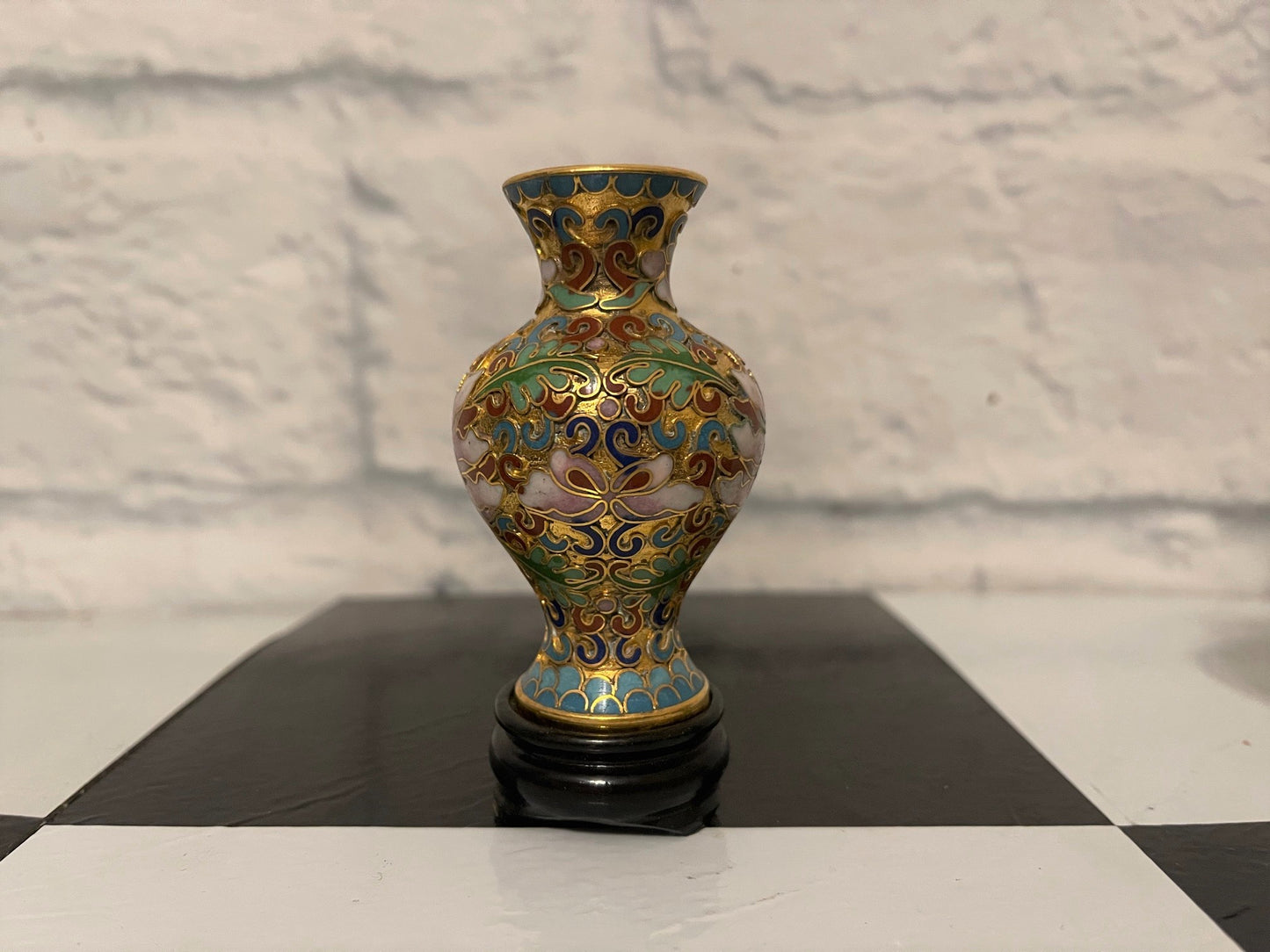 Cloisonné Bud Vase with Stand
