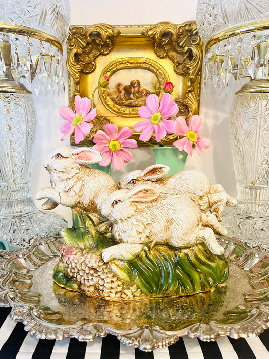 Majolica Bunnies Romping Through A Meadow