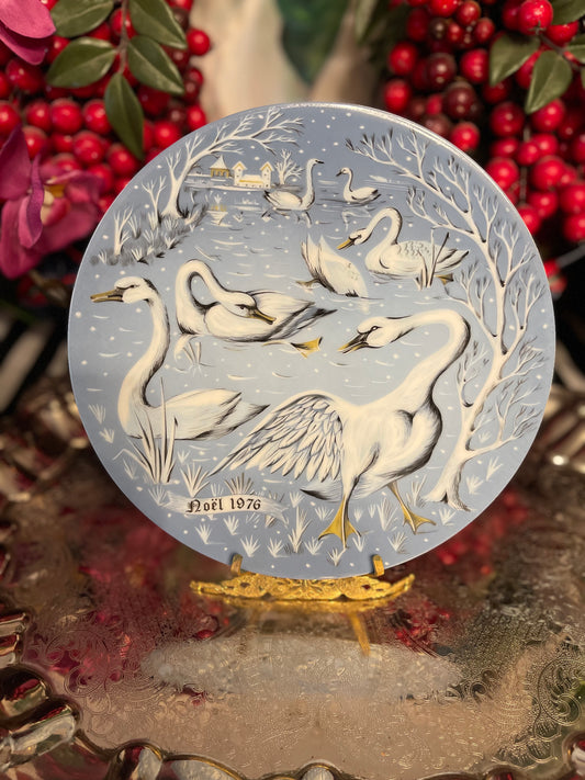 Vintage Haviland Limoges Seven Swans A'Swimming Plate, Twelve Days of Christmas