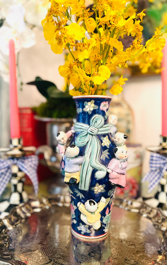Fertility Climbing Children Vase, Vintage Chinoiserie