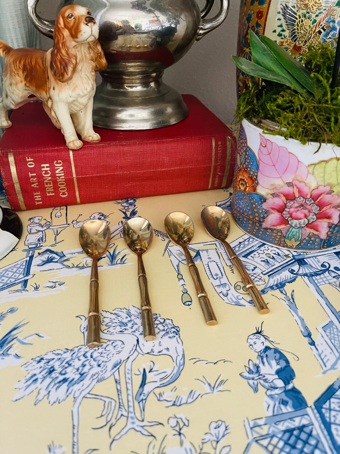 Vintage Chinoiserie Brass Bamboo Table/Tea Spoons