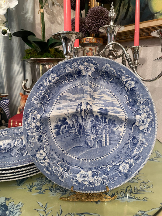 Vintage Blue & White Restaurant Plates, Blue and White Divided Grill Plates, Set of Two, Made in Japan