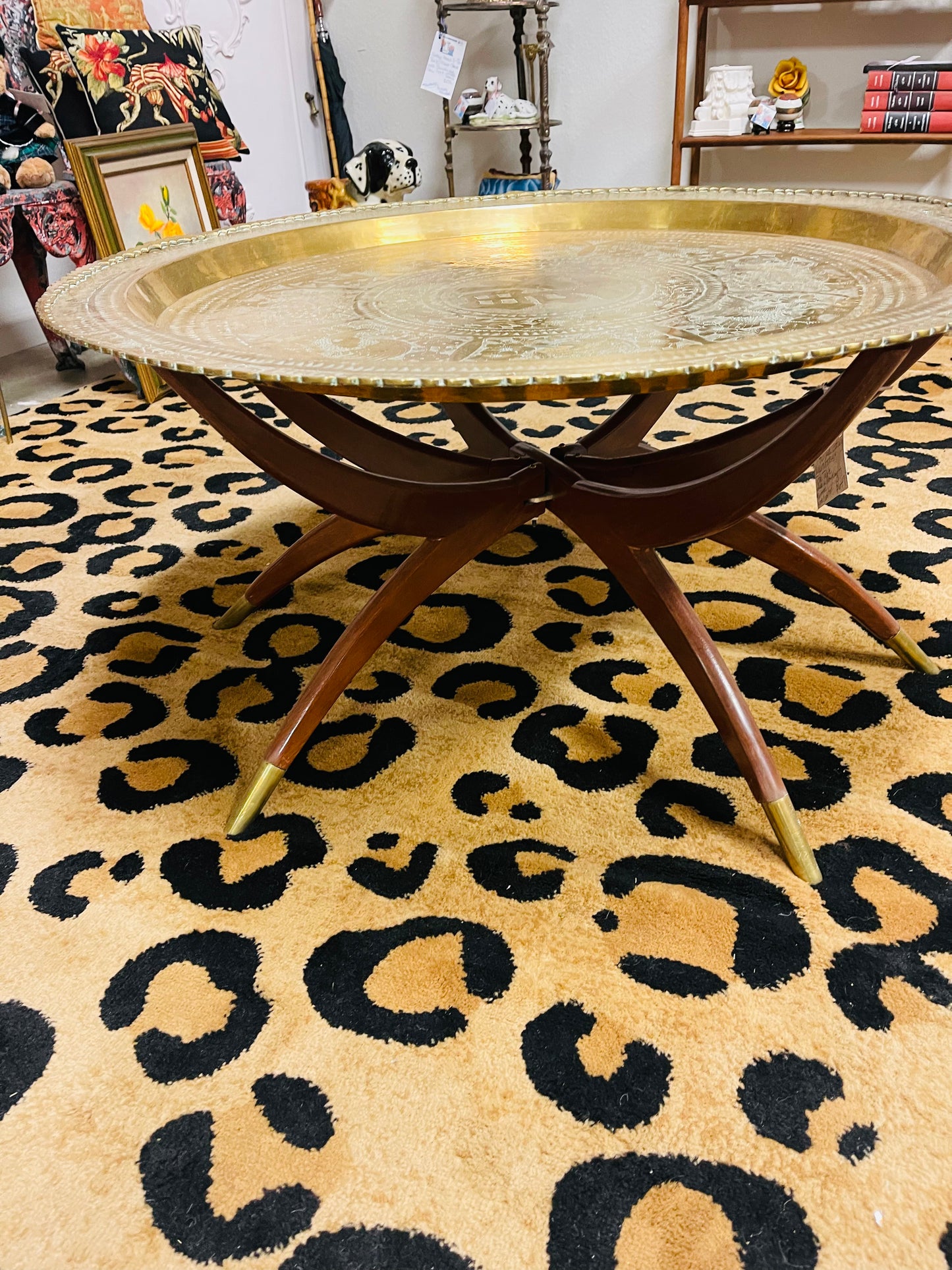 Chinoiserie Teak and Brass Tray Spider Leg Table